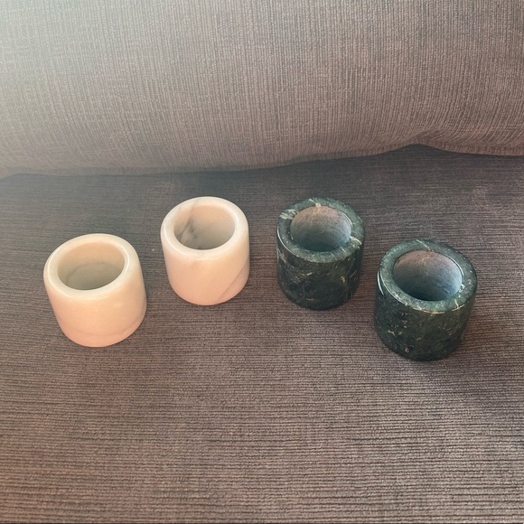 Vintage Set of Four Handmade Napkin Rings in White and Green Marble. - Picture 3 of 6